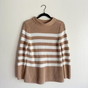 Talbots Tan + Cream Striped Mock Neck Knit Sweater - Medium Petite